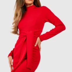 Robe Courte à Ceinture Et Col Montant 8 Robe Courte à Ceinture Et Col Montant -Pas Cher Vêtue Diva Magasin gzz48666 red xl 2