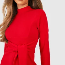 Robe Courte à Ceinture Et Col Montant 9 Robe Courte à Ceinture Et Col Montant -Pas Cher Vêtue Diva Magasin gzz48666 red xl 3