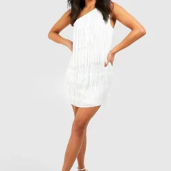 Petite - Robe Courte Asymétrique à Franges -Pas Cher Vêtue Diva Magasin gzz48893 white xl 2