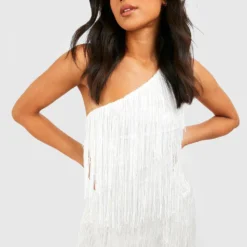 Petite - Robe Courte Asymétrique à Franges -Pas Cher Vêtue Diva Magasin gzz48893 white xl 3