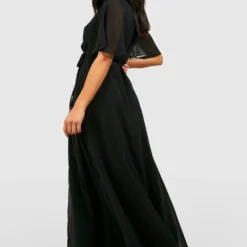 Petite - Robe De Demoiselle D'honneur Croisée à Manches Volantées -Pas Cher Vêtue Diva Magasin gzz48895 black xl 1