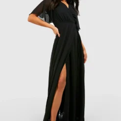 Petite - Robe De Demoiselle D'honneur Croisée à Manches Volantées -Pas Cher Vêtue Diva Magasin gzz48895 black xl 2