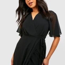 Petite - Robe De Demoiselle D'honneur Croisée à Manches Volantées -Pas Cher Vêtue Diva Magasin gzz48895 black xl 3
