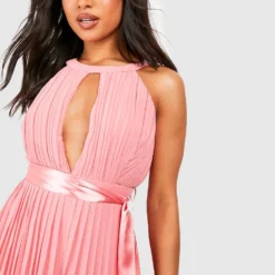 Petite - Robe Longue Plissée à Ceinture -Pas Cher Vêtue Diva Magasin gzz48896 rose20pink xl 3
