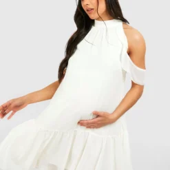 Maternité - Robe De Grossesse Courte à Volants -Pas Cher Vêtue Diva Magasin gzz48897 ivory xl 3