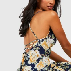 Petite - Robe Longue Fleurie à Volants -Pas Cher Vêtue Diva Magasin gzz48905 navy xl 2