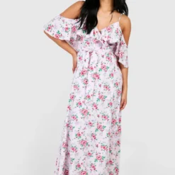 Petite - Robe Longue Fleurie à épaules Dénudées 8 Petite - Robe Longue Fleurie à épaules Dénudées -Pas Cher Vêtue Diva Magasin gzz48906 rose xl 2 scaled