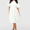 Petite - Robe Mi-longue Satinée à Manches Volantées En Tissu Premium -Pas Cher Vêtue Diva Magasin gzz48916 ivory xl scaled