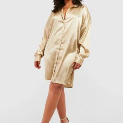 Grande Taille - Robe Chemise Satinée -Pas Cher Vêtue Diva Magasin gzz48937 stone xl 2