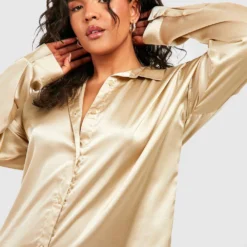 Grande Taille - Robe Chemise Satinée -Pas Cher Vêtue Diva Magasin gzz48937 stone xl 3
