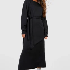 Robe Sweat Nouée à Manches Longues -Pas Cher Vêtue Diva Magasin gzz48971 black xl 2