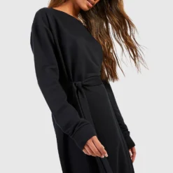 Robe Sweat Nouée à Manches Longues -Pas Cher Vêtue Diva Magasin gzz48971 black xl 3