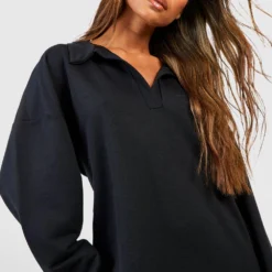 BOOHOO Robe Sweat Oversize à Col V -Pas Cher Vêtue Diva Magasin gzz48972 black xl 3
