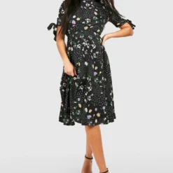 Maternité - Robe De Grossesse Mi-longue à Manches 3/4 Nouées