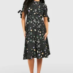 Maternité - Robe De Grossesse Mi-longue à Manches 3/4 Nouées -Pas Cher Vêtue Diva Magasin gzz48999 black xl 2 scaled