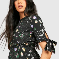 Maternité - Robe De Grossesse Mi-longue à Manches 3/4 Nouées -Pas Cher Vêtue Diva Magasin gzz48999 black xl 3