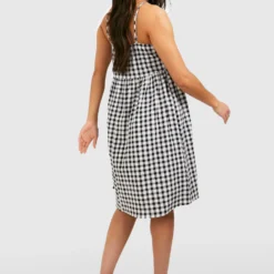 Maternité - Robe De Grossesse Babydoll à Imprimé Vichy -Pas Cher Vêtue Diva Magasin gzz49003 black xl 1 scaled