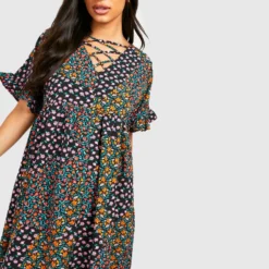 Maternité - Robe De Grossesse Babydoll Fleurie à Volants -Pas Cher Vêtue Diva Magasin gzz49005 black xl 2 scaled