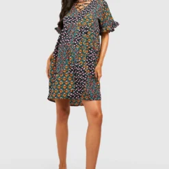 Maternité - Robe De Grossesse Babydoll Fleurie à Volants -Pas Cher Vêtue Diva Magasin gzz49005 black xl 3 scaled