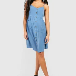 Maternité - Robe De Grossesse Babydoll Boutonnée à Poches -Pas Cher Vêtue Diva Magasin gzz49007 blue xl 2