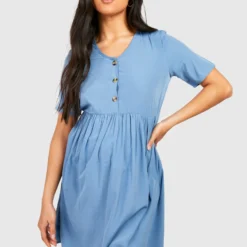 Maternité - Robe De Grossesse Babydoll Boutonnée -Pas Cher Vêtue Diva Magasin gzz49009 blue xl 2 scaled