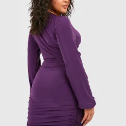 Grande Taille - Robe Moulante Soyeuse à Volants -Pas Cher Vêtue Diva Magasin gzz49035 purple xl 1