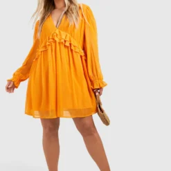 BOOHOO Grande Taille - Robe Babydoll Courte -Pas Cher Vêtue Diva Magasin gzz49054 burnt20orange xl 2 scaled