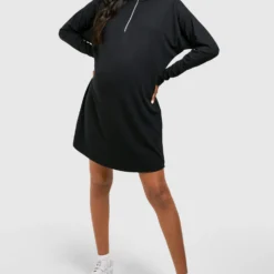 Maternité - Robe De Grossesse Texturée Zippée -Pas Cher Vêtue Diva Magasin gzz49095 black xl 2 scaled