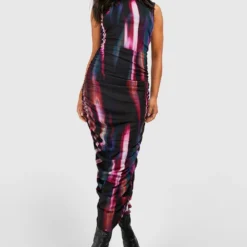 Petite - Robe Longue Froncée En Mesh -Pas Cher Vêtue Diva Magasin gzz49096 multi xl 2