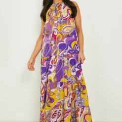 Petite - Robe Longue à Imprimé Abstrait -Pas Cher Vêtue Diva Magasin gzz49281 purple xl 3