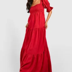 Maternité - Robe De Grossesse Froncée En Lin -Pas Cher Vêtue Diva Magasin gzz49304 red xl 2
