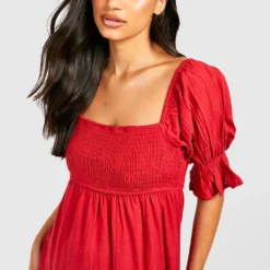Maternité - Robe De Grossesse Froncée En Lin -Pas Cher Vêtue Diva Magasin gzz49304 red xl 3