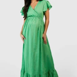 Maternité - Robe De Grossesse En Lin à Volants