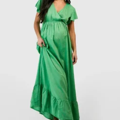 Maternité - Robe De Grossesse En Lin à Volants -Pas Cher Vêtue Diva Magasin gzz49305 green xl 2