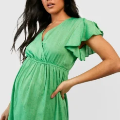 Maternité - Robe De Grossesse En Lin à Volants -Pas Cher Vêtue Diva Magasin gzz49305 green xl 3