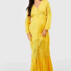 Maternité - Robe Longue à Dentelle Style Bohème -Pas Cher Vêtue Diva Magasin gzz49318 ochre xl 2