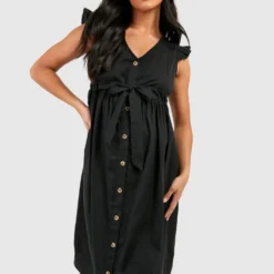 Maternité - Robe Mi Longue Boutonnée -Pas Cher Vêtue Diva Magasin gzz49319 black xl 2 scaled