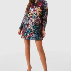 Robe Premium Fleurie à Sequins -Pas Cher Vêtue Diva Magasin gzz49338 multi xl 2