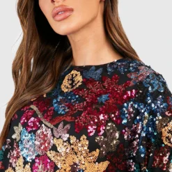 Robe Premium Fleurie à Sequins -Pas Cher Vêtue Diva Magasin gzz49338 multi xl 3