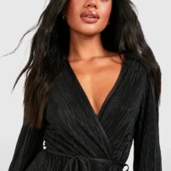 Robe Patineuse Plissée à Manches Tombantes Et Ceinture -Pas Cher Vêtue Diva Magasin gzz49372 black xl 3