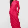 Robe Longue Plissée à Manches Froncées -Pas Cher Vêtue Diva Magasin gzz49375 hot20pink xl