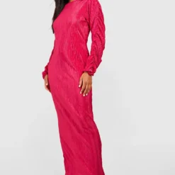 Robe Longue Plissée à Manches Froncées -Pas Cher Vêtue Diva Magasin gzz49375 hot20pink xl 2