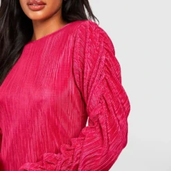 Robe Longue Plissée à Manches Froncées -Pas Cher Vêtue Diva Magasin gzz49375 hot20pink xl 3