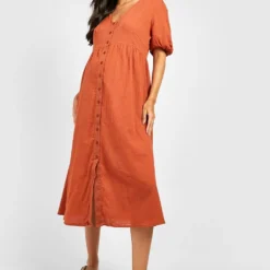 Maternité - Robe Mi-longue Texturée à Boutons -Pas Cher Vêtue Diva Magasin gzz49555 rust xl 2