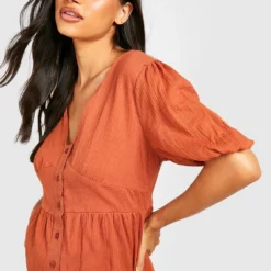 Maternité - Robe Mi-longue Texturée à Boutons -Pas Cher Vêtue Diva Magasin gzz49555 rust xl 3
