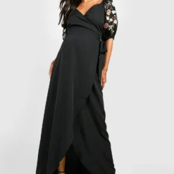 Maternité - Robe Longue Brodée Fleurie -Pas Cher Vêtue Diva Magasin gzz49559 black xl 2