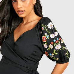 Maternité - Robe Longue Brodée Fleurie -Pas Cher Vêtue Diva Magasin gzz49559 black xl 3