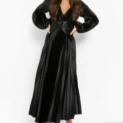 Tall - Robe Longue Plissée Satinée -Pas Cher Vêtue Diva Magasin gzz49674 black xl 2