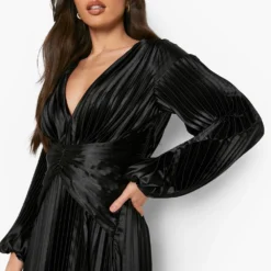 Tall - Robe Longue Plissée Satinée -Pas Cher Vêtue Diva Magasin gzz49674 black xl 3
