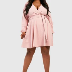 Grande Taille - Robe Portefeuille à Nouer -Pas Cher Vêtue Diva Magasin gzz49742 blush xl 2
